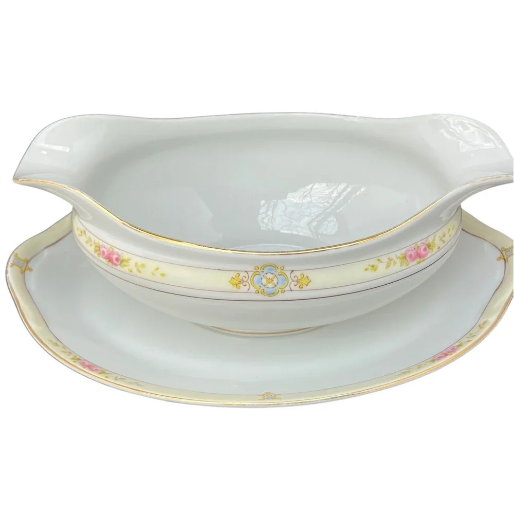 Gravy Boat Noritake Havana Underplate Floral Gold Trim China Vintage Kitchen